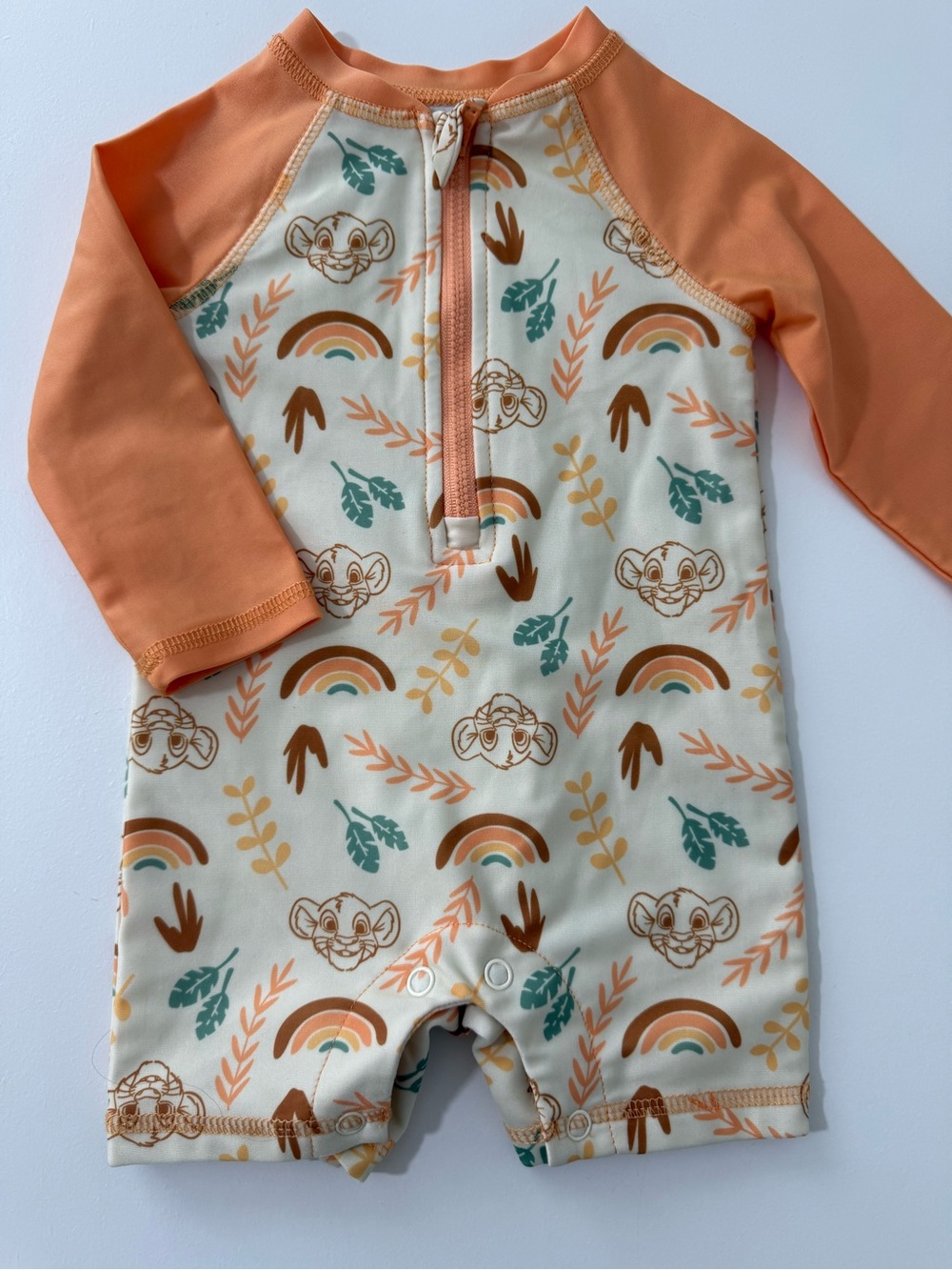Disney Orange & Cream Raglan One-Piece with Lion and Rainbow Print